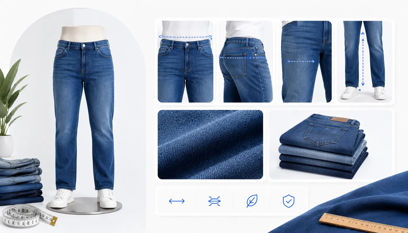 Grote herenjeans met aandacht voor taille, bovenbenen en pijpvorm